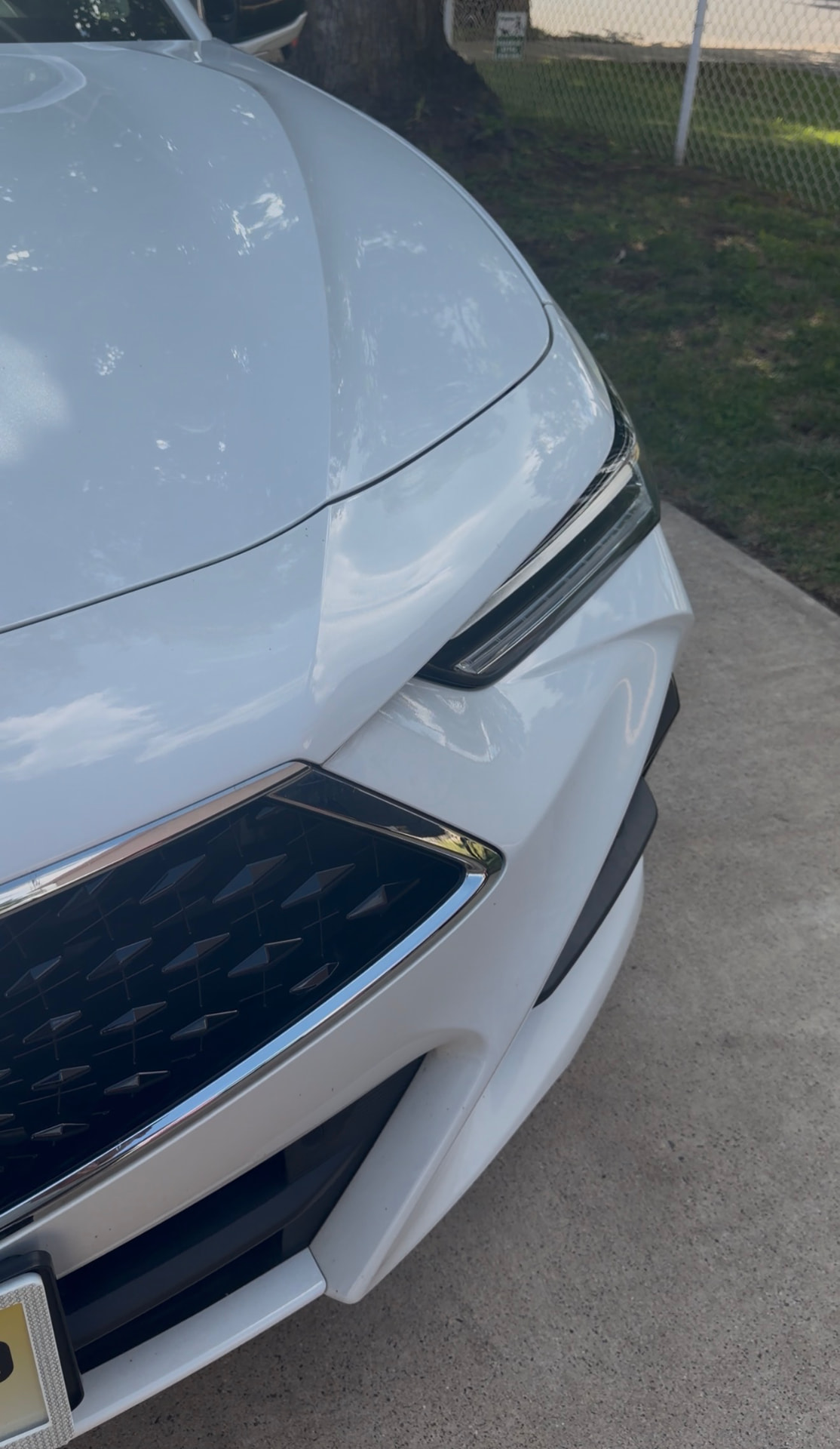 White Acura front end gleaming after exterior detail